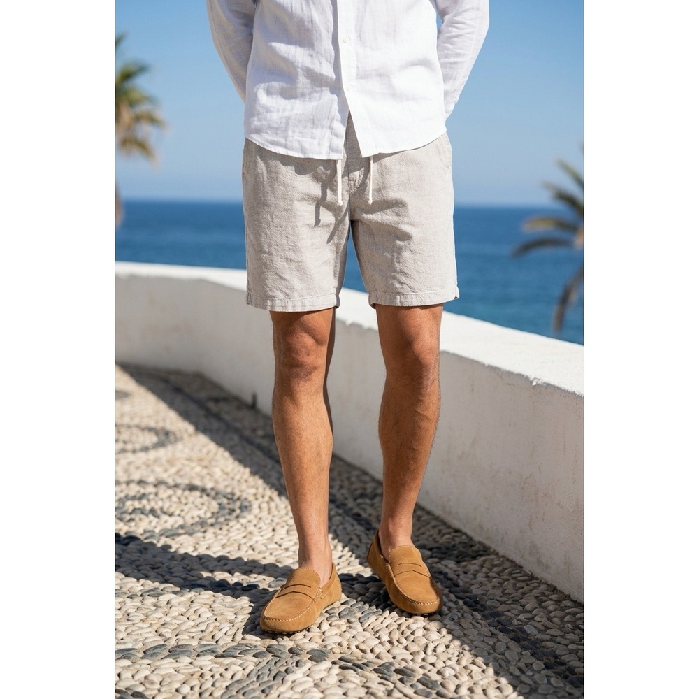 Berkley Jensen Mens Linen Cotton Blend‎ Drawstring Shorts Light Gray XXL Coastal